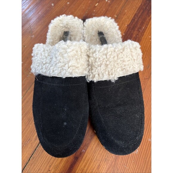 Kensie Joselynn Faux Shearling Suede Mules Clogs Slip On 8 Black Leather - Picture 2 of 7